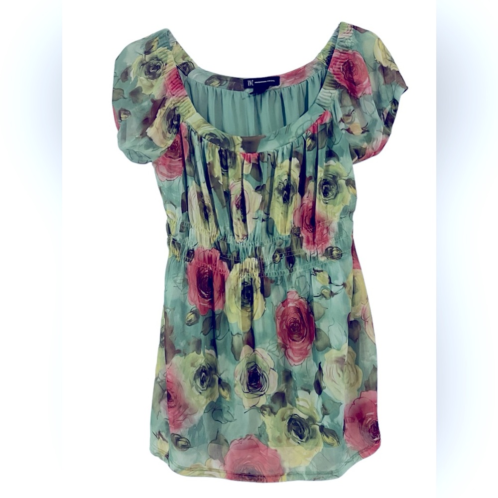 INC International Concepts  Green Floral lined Woman’s Top Blouse Sz S 30-32”